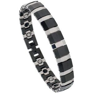 Men's Tungsten Bracelet Ceramic Bracelet Magnetic Therapy, 2-Tone Black